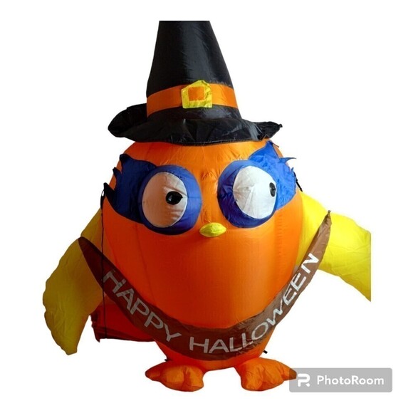 Gemmy Airblown Inflatable Halloween Owl With  A Happy Halloween Banner 4 ft Tall - Picture 1 of 9